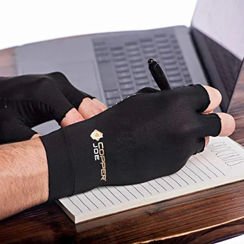 Copper Joe Compression Glove, Arthritis Fingerless Glove, Lightweight Hand Brace Gloves for Hand Pain Relief, Gaming Gloves Carpal Tunnel, Rheumatoid and Tendonitis for Men & Women (1 Pair)