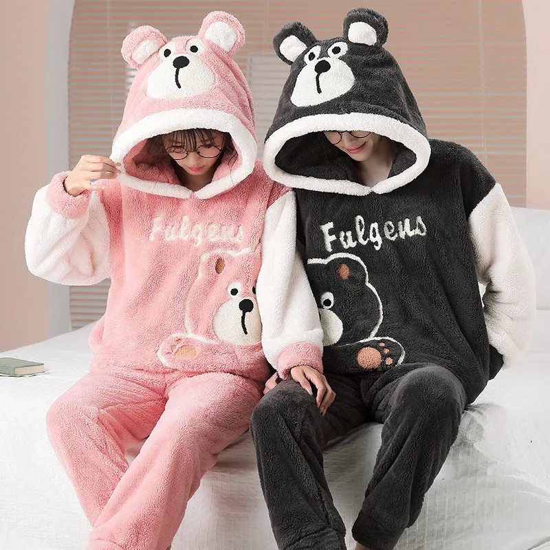 Coral Fleece Hood Cartoon Men's Home Wear Pajamas