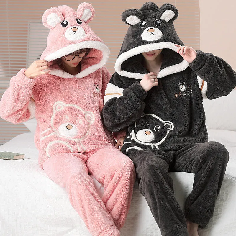 Coral Fleece Hood Cartoon Men's Home Wear Pajamas