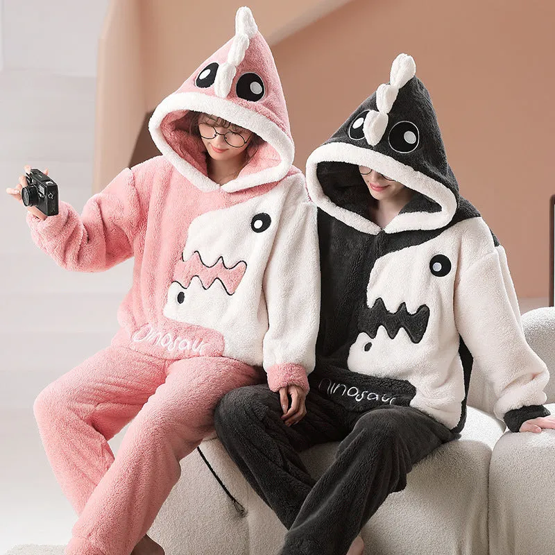 Coral Fleece Hood Cartoon Men's Home Wear Pajamas