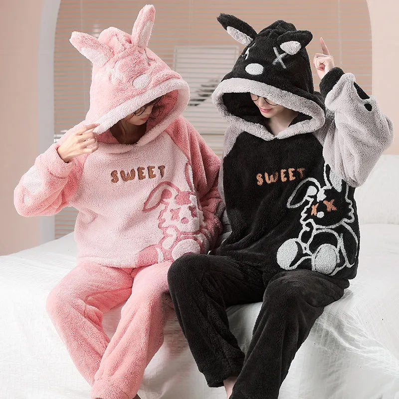 Coral Fleece Hood Cartoon Men's Home Wear Pajamas