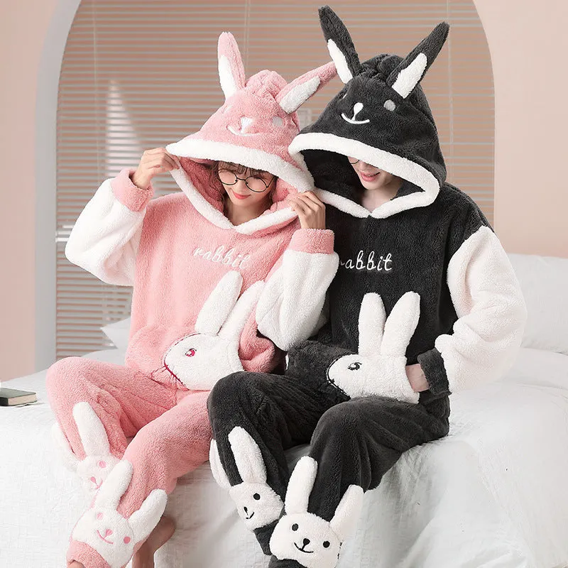 Coral Fleece Hood Cartoon Men's Home Wear Pajamas