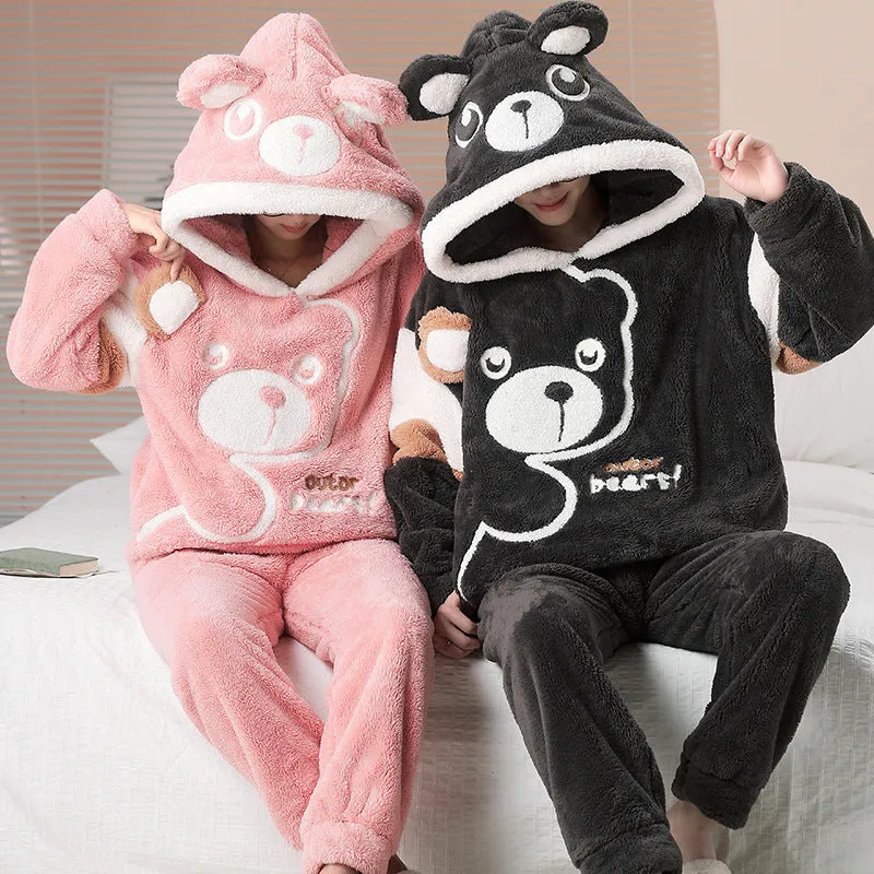 Coral Fleece Hood Cartoon Men's Home Wear Pajamas