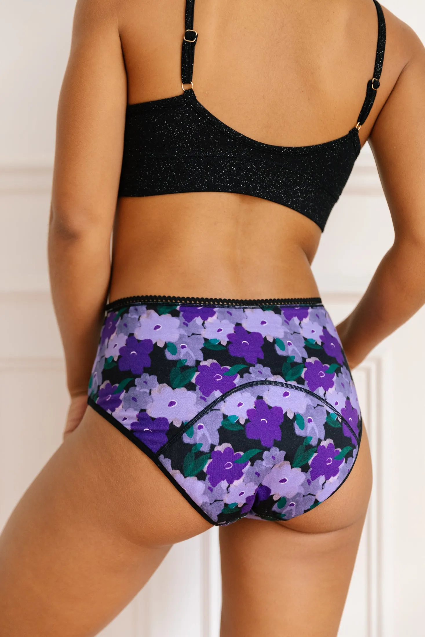 Culotte menstruelle Taille Haute - Flux abondant | Fleurs Violettes