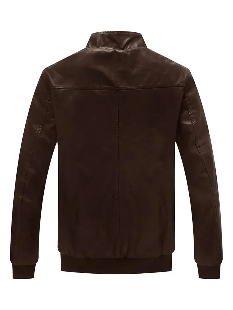 Dark Brown Bomber Leather Jacket