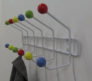 Deluxe Wall Mounted Coat Hanger with 12 Ceramic Multi-Colour Balls on Metal Frame