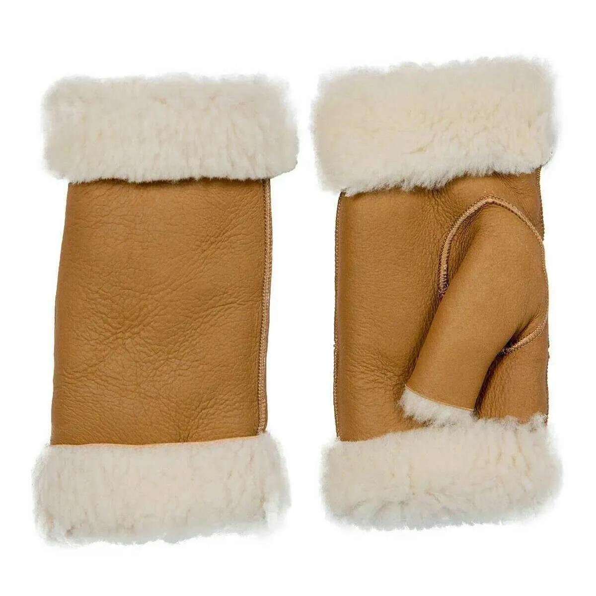 Dents Vera Fingerless Sheepskin Mittens - Camel Brown Nappa