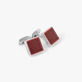 Diamond Giza Ice Cufflinks in Palladium & Red Enamel