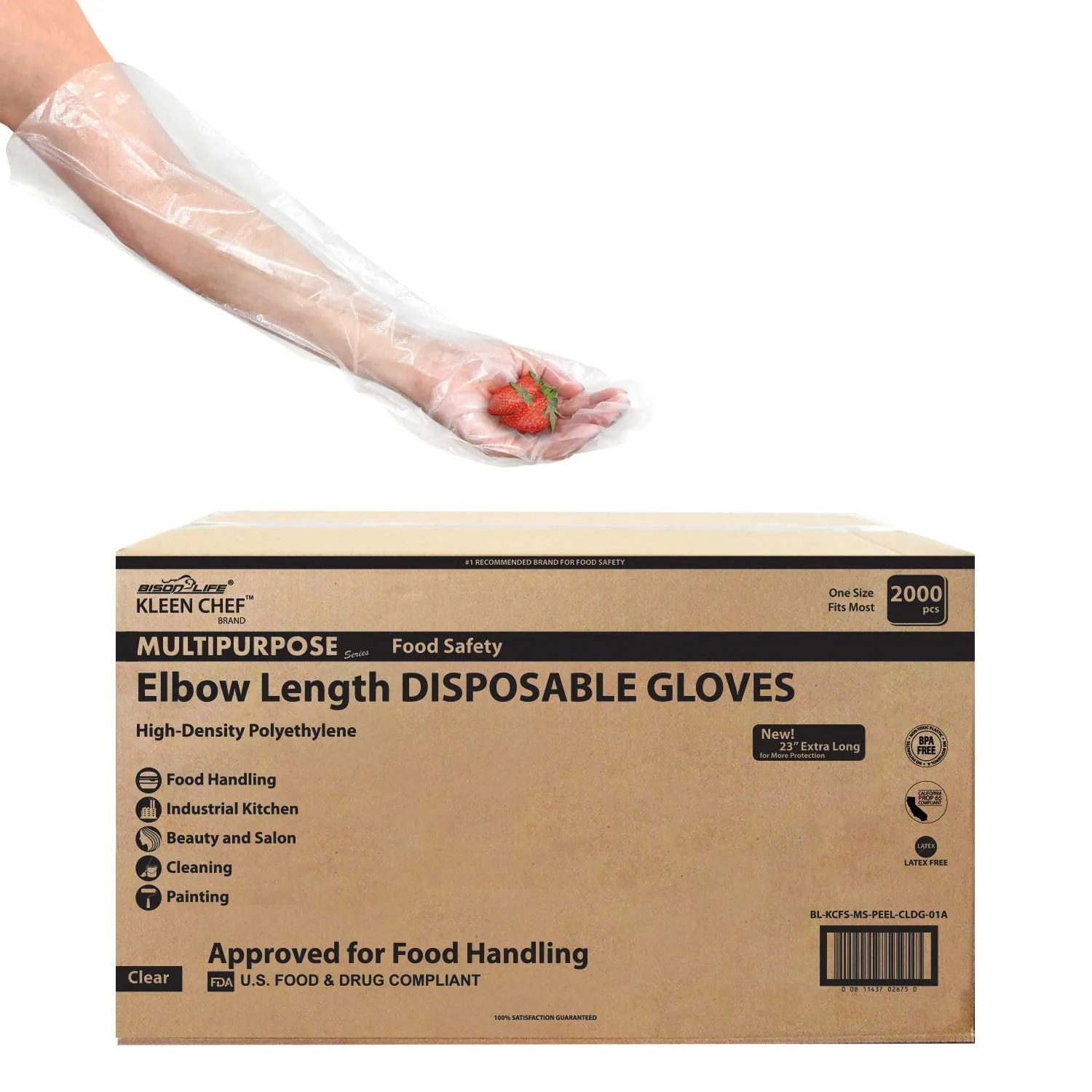 Disposable Food Handling Elbow Length Poly Gloves, 24.5 inch, OSFM