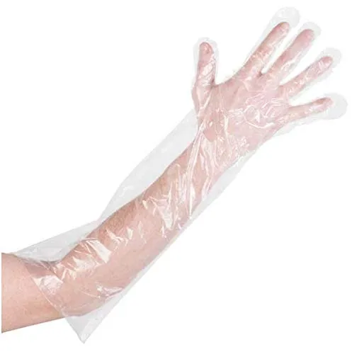 Disposable Food Handling Elbow Length Poly Gloves, 24.5 inch, OSFM