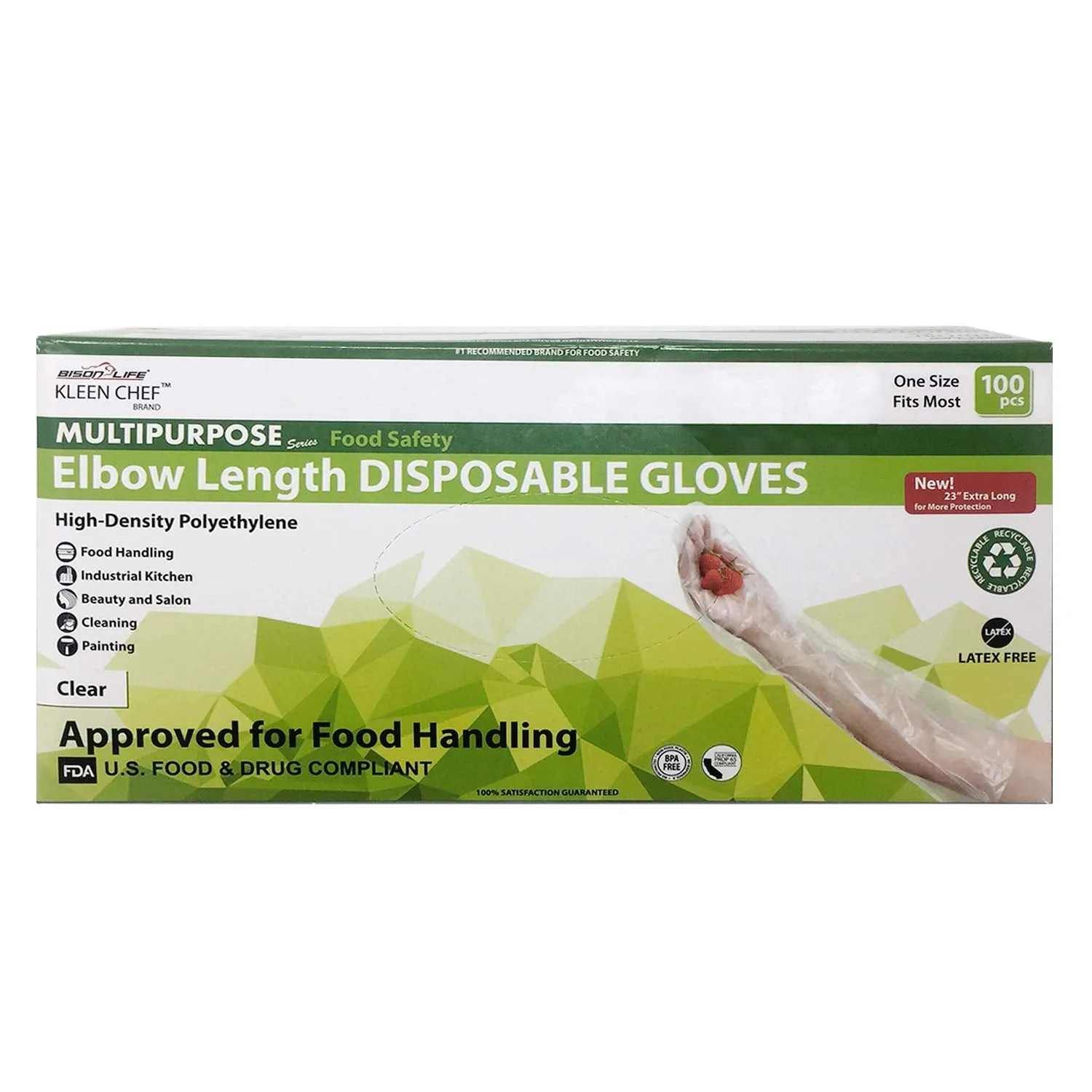 Disposable Food Handling Elbow Length Poly Gloves, 24.5 inch, OSFM