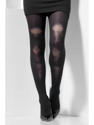 Distressed Opaque Tights Black