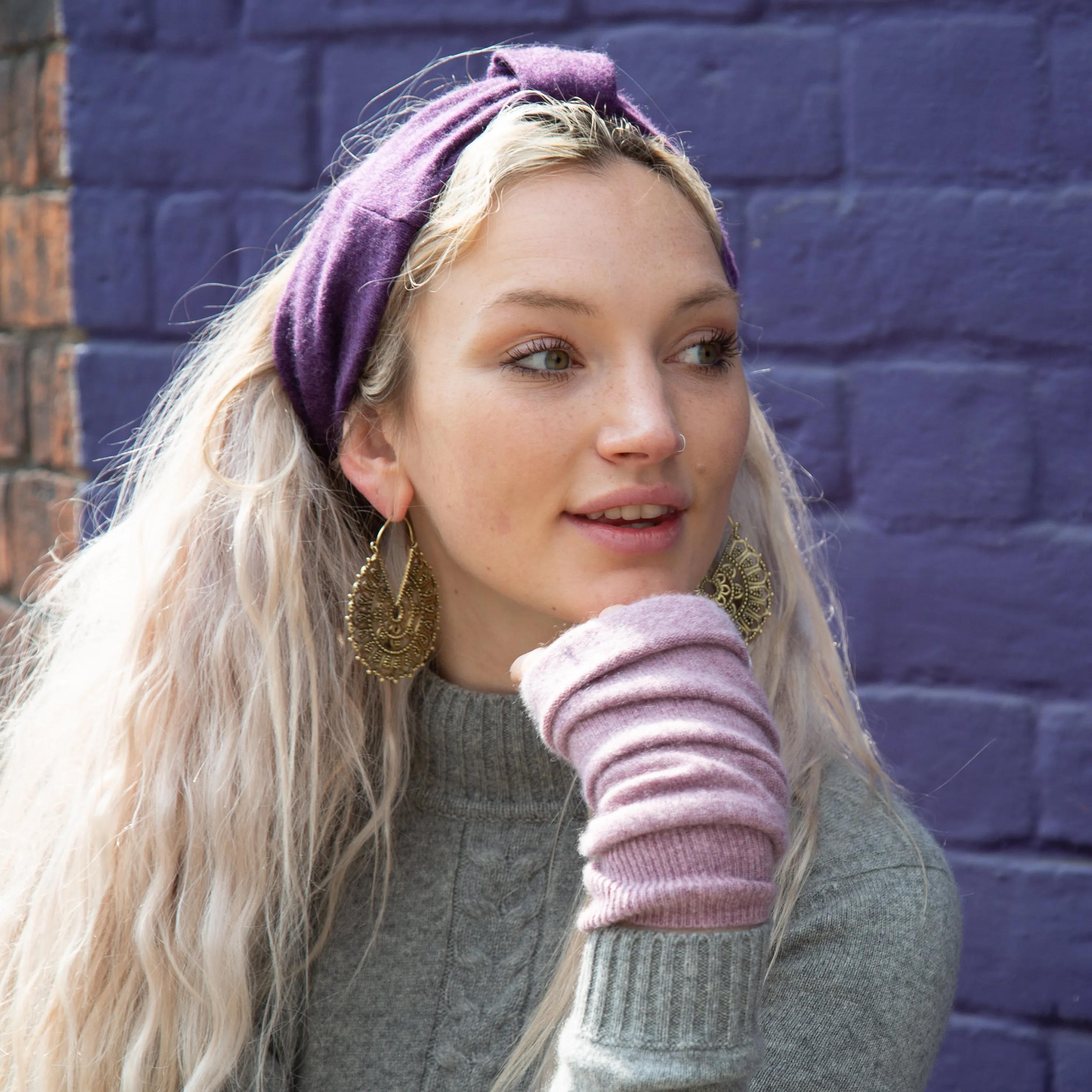 Dusky Plum Cashmere Fingerless Gloves