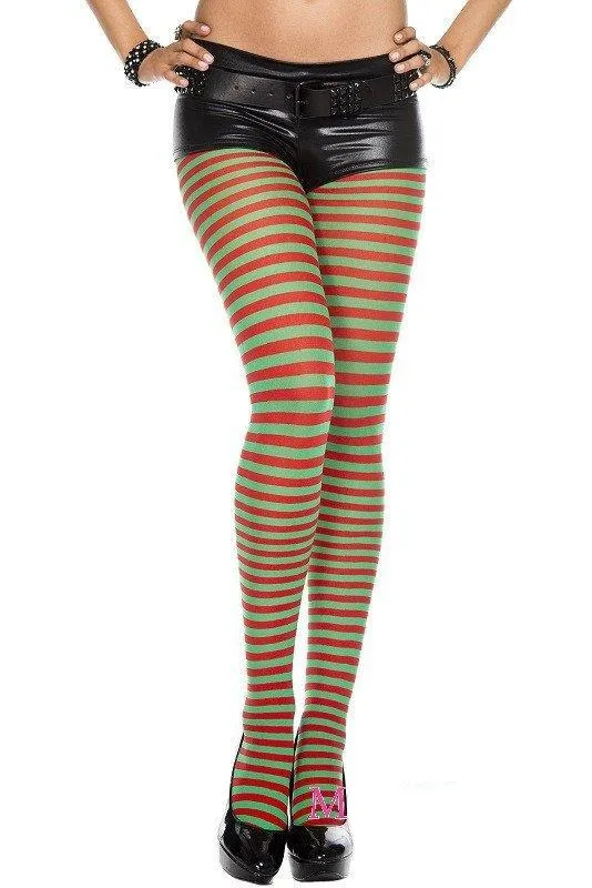 Elf Striped Tights Red Green Pantyhose Fancy Costume Stockings