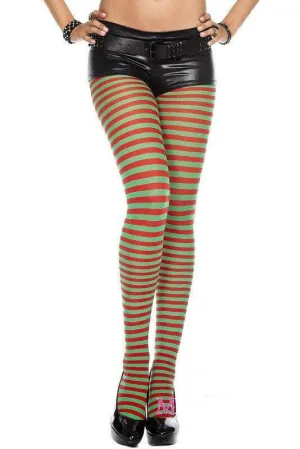 Elf Striped Tights Red Green Pantyhose Fancy Costume Stockings