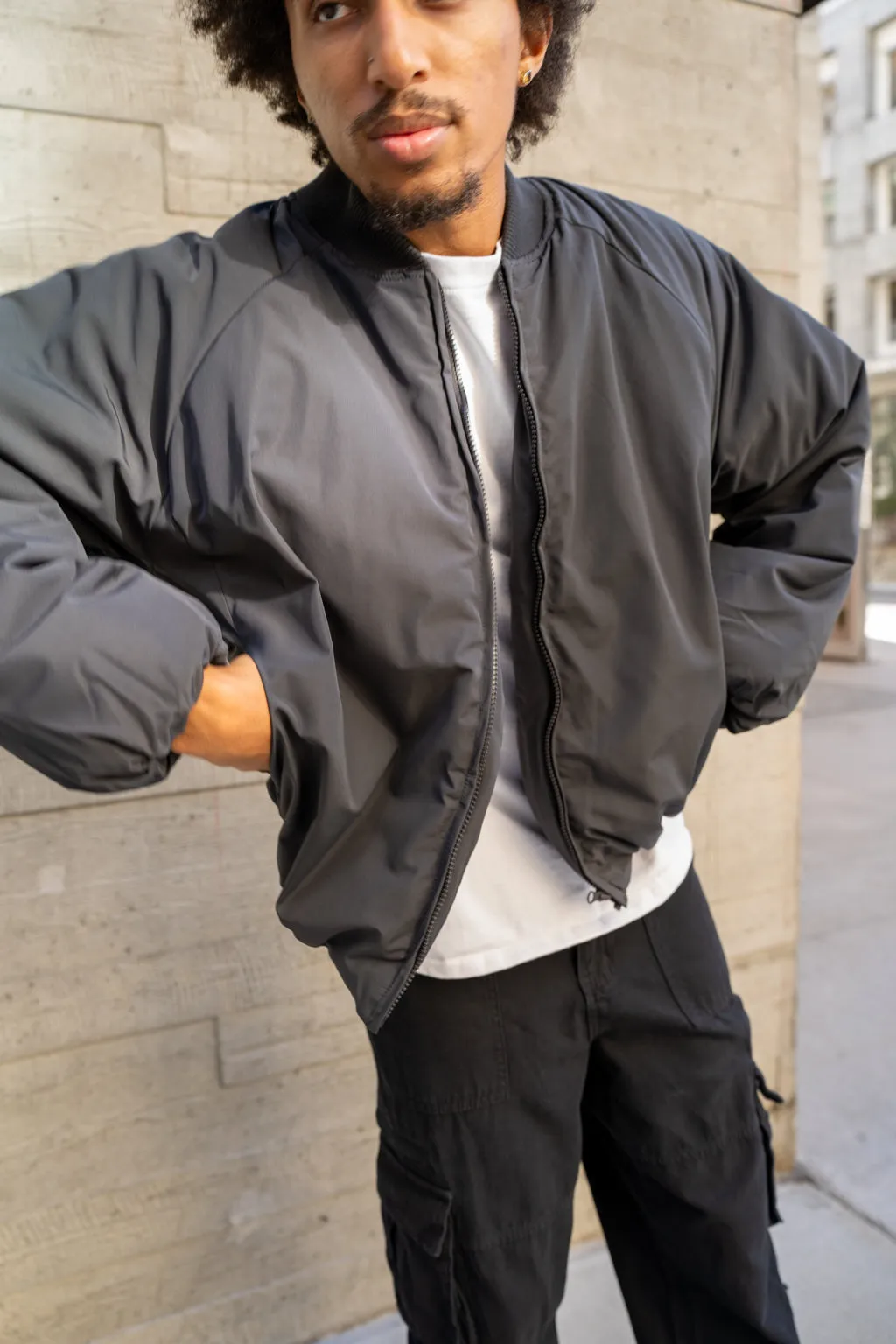 EPTM CAPITAL CROPPED BOMBER-CHARCOAL