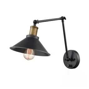 Farmhouse Cone Metal Wall Light - Swing Arm Wall Mounted Lamp (1 Head), Black - with/without Plug