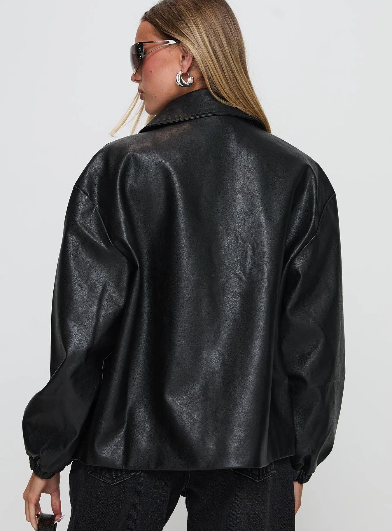 Fashionkova Missed Call Faux Leather Bomber Jacket Black