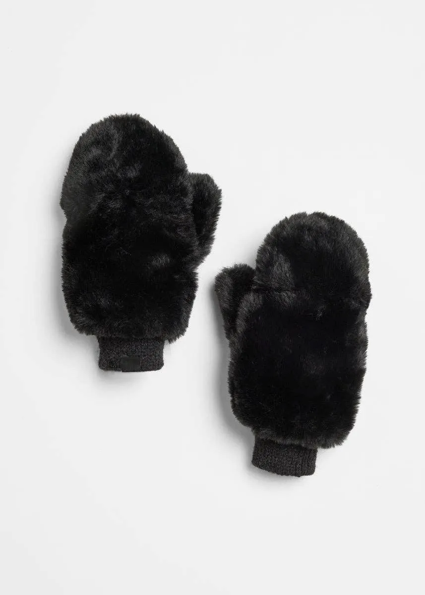 Faux-Fur Mittens - Black