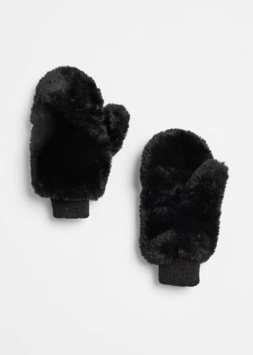 Faux-Fur Mittens - Black