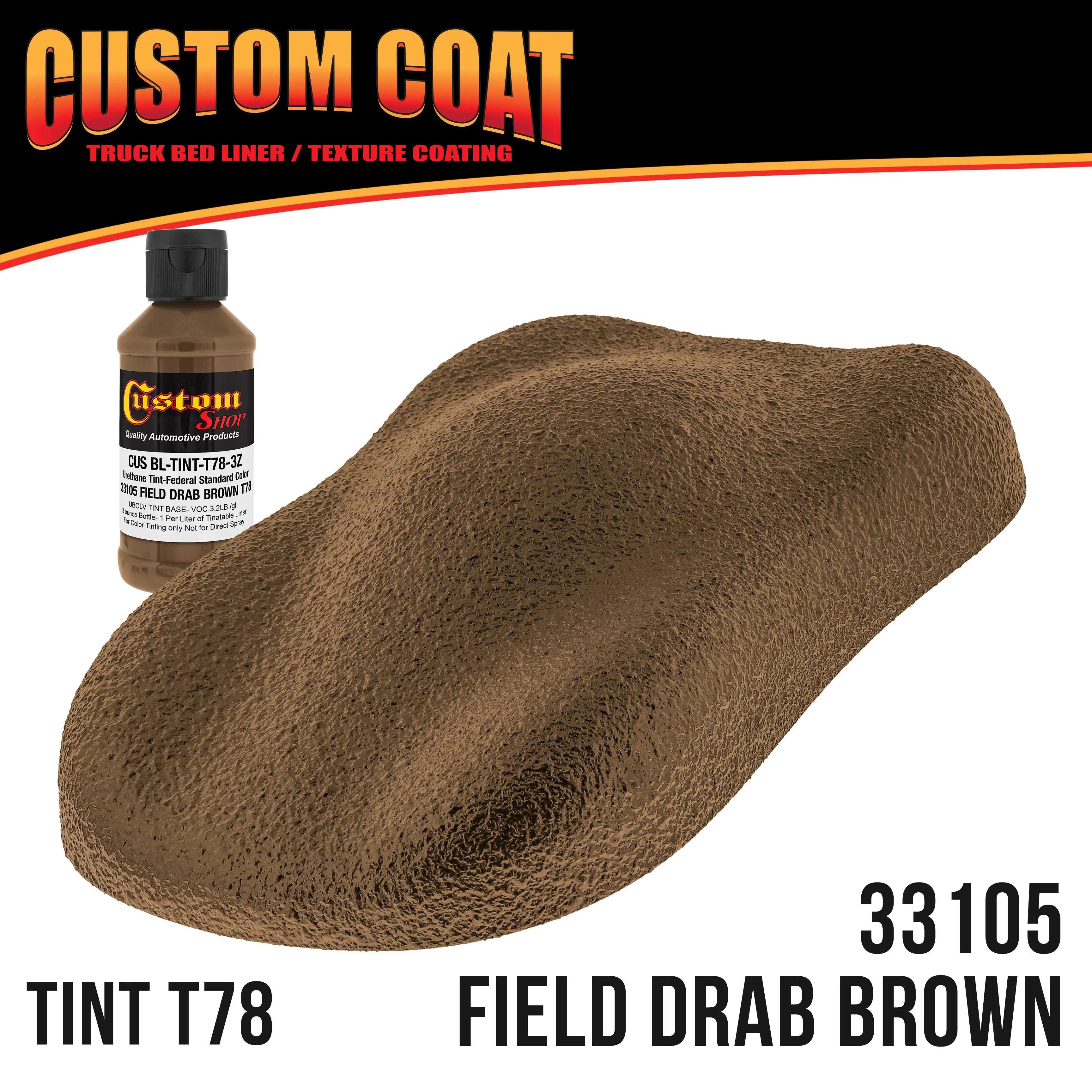 Federal Standard Color #33105 Field Drab Brown T78 Urethane Roll-On, Brush-On or Spray-On Truck Bed Liner, 1.5 Gallon Kit with Roller Applicator Kit