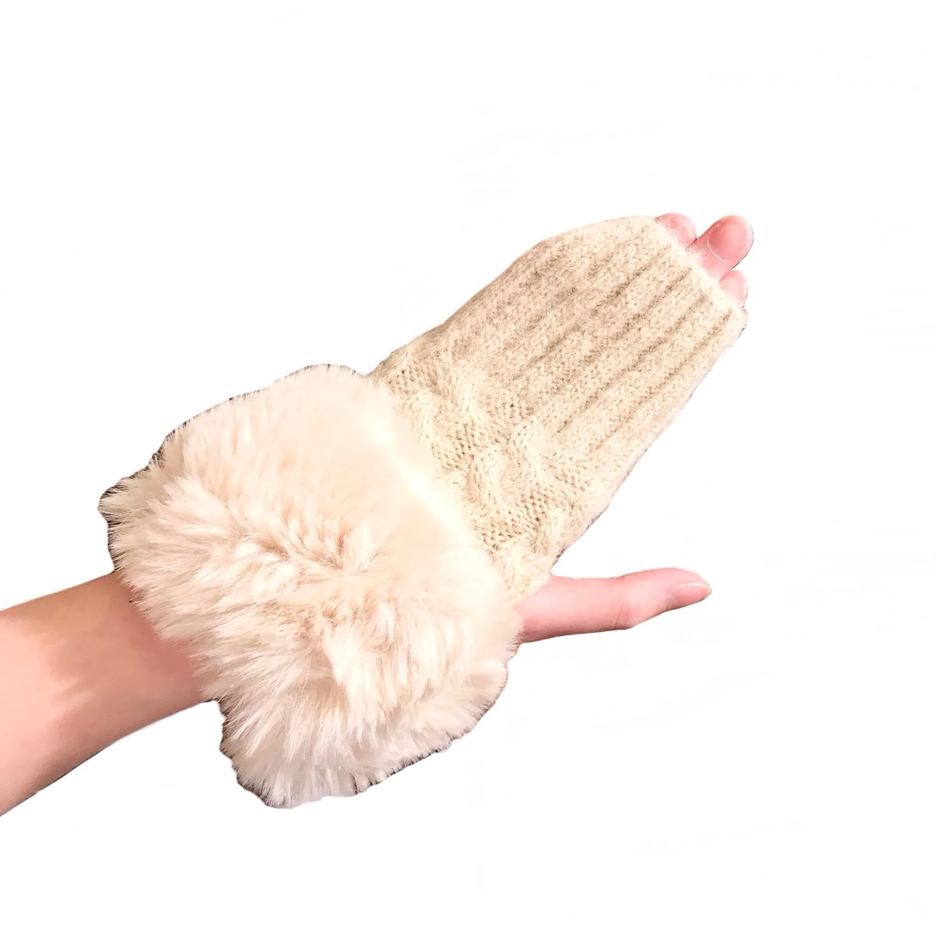 Fingerless Knit Fur Cuff Gloves