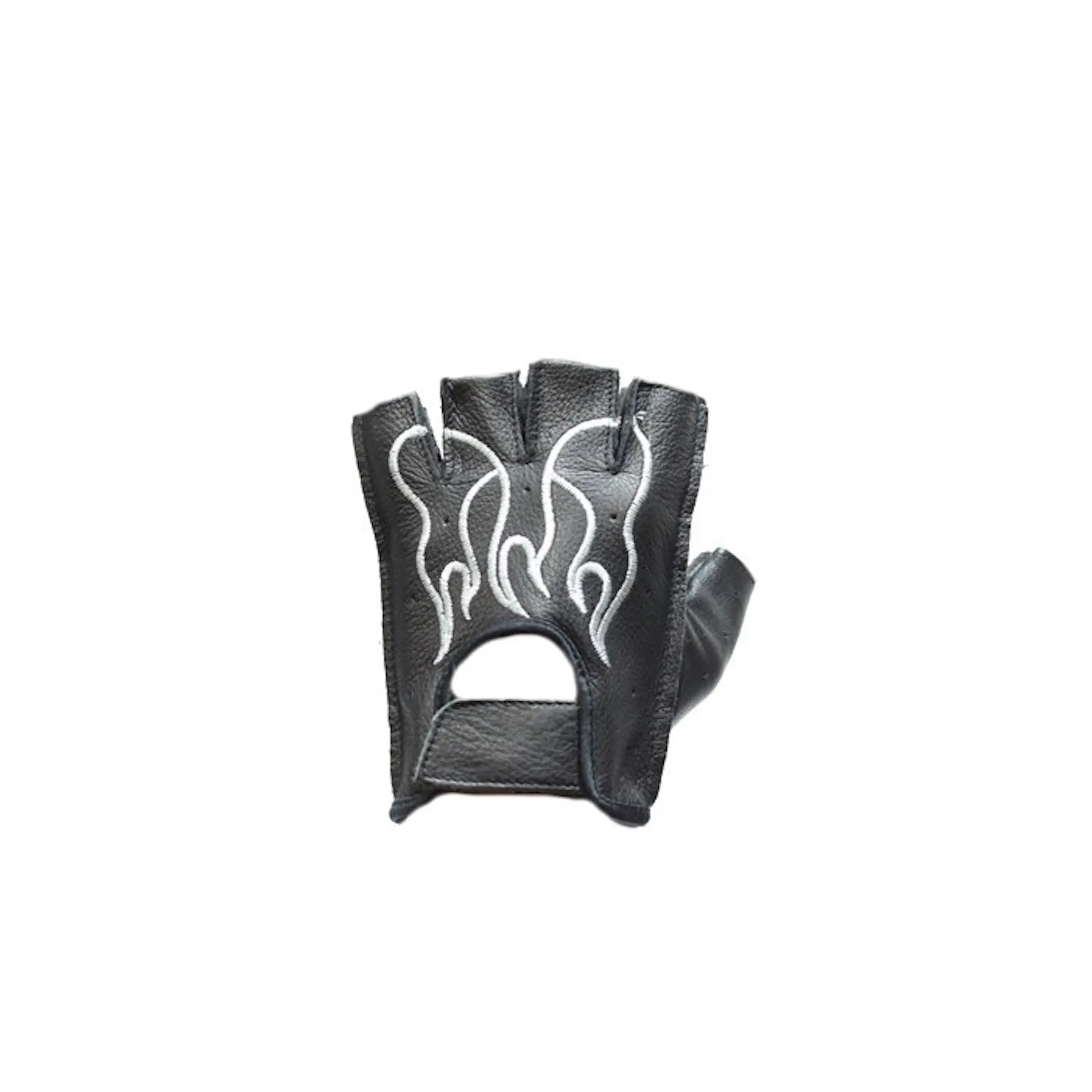 Fingerless Motorcycle Gloves With White Flames