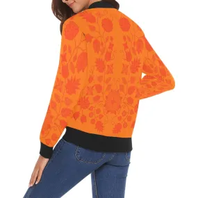 Floral Beadwork Real Orange Bomber Jacket for Women