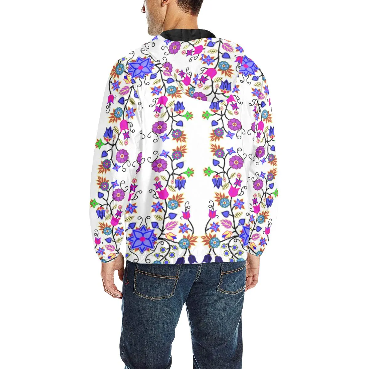 Floral Beadwork Seven Clans White Unisex Quilted Coat