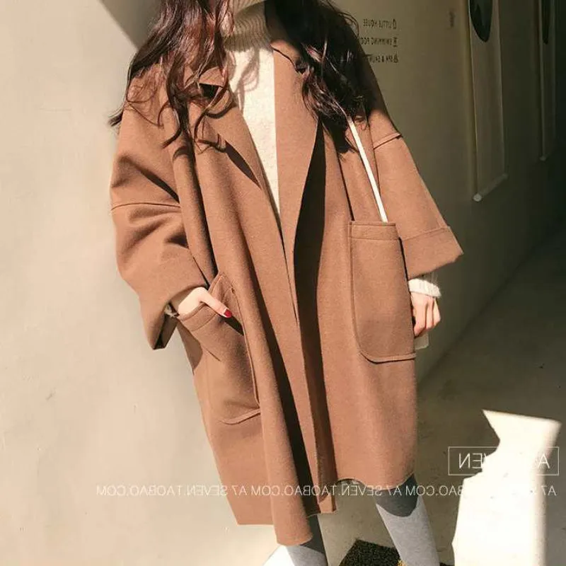 Flytonn-Fall Outfits Women Outwear Streetwear -hoco dresses homecoming dresses  women dress to impress -women's outerwear women's coat Elegant Woolen Vintage Mid-Length Loose Turn-Down Collar Coat