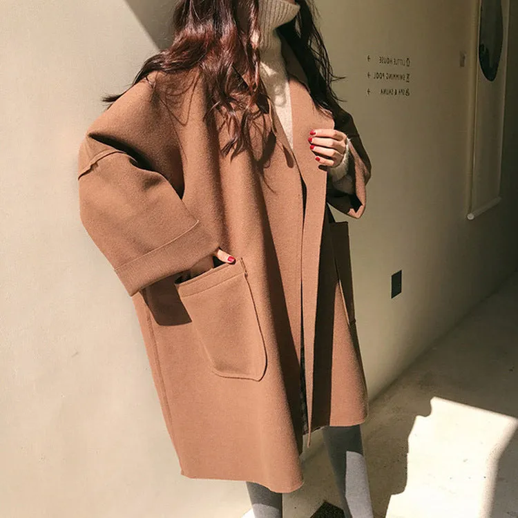 Flytonn-Fall Outfits Women Outwear Streetwear -hoco dresses homecoming dresses  women dress to impress -women's outerwear women's coat Elegant Woolen Vintage Mid-Length Loose Turn-Down Collar Coat