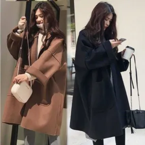 Flytonn-Fall Outfits Women Outwear Streetwear -hoco dresses homecoming dresses  women dress to impress -women's outerwear women's coat Elegant Woolen Vintage Mid-Length Loose Turn-Down Collar Coat