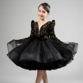 Girls sequined bow long-sleeved princess dress baby birthday evening dress