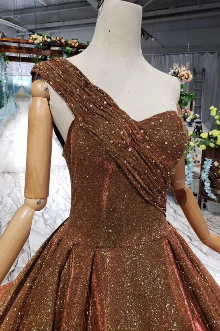 Glitter Sequins One Shoulder Evening Dress Beaded Quinceanera Dress OP723