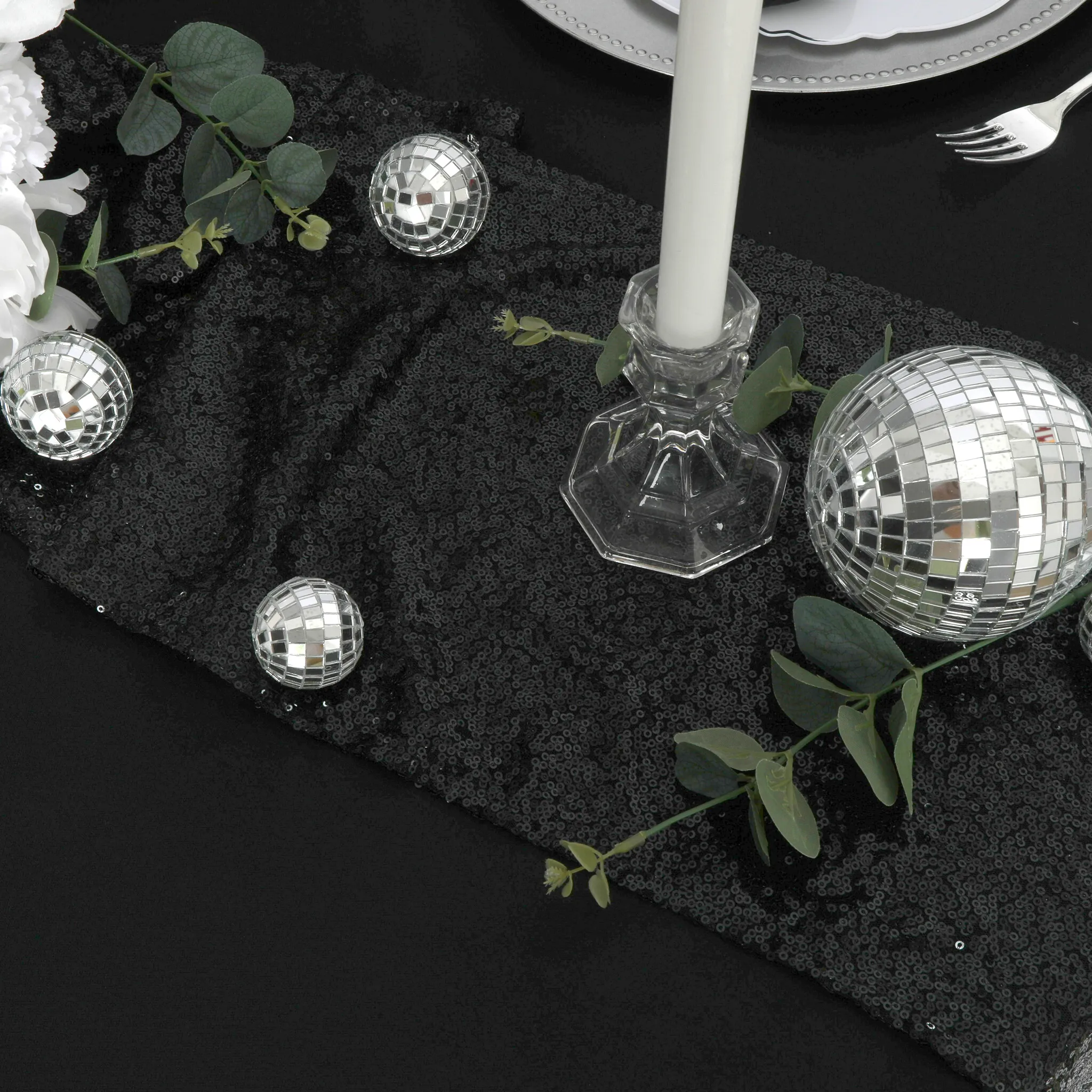 Glitz Sequin Mesh Net Table Runner 12"x108" - Black