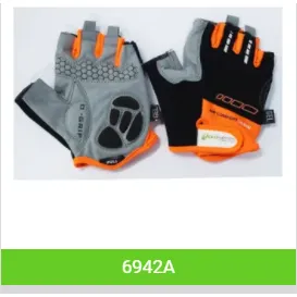 Gloves, Amara Material, Lycra Towel, with GEL PADDING, S, BLACK with Orange trim