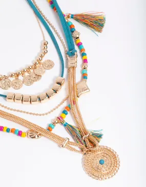 Gold Blue Bohemian Layered Necklace