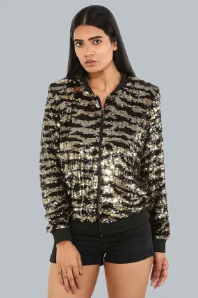 Gold Tiger Print Bomber Jacket