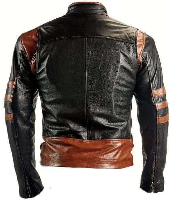 Handmade Black Leather Slim Fit Biker Style Brown X-MEN Wolverine Jacket