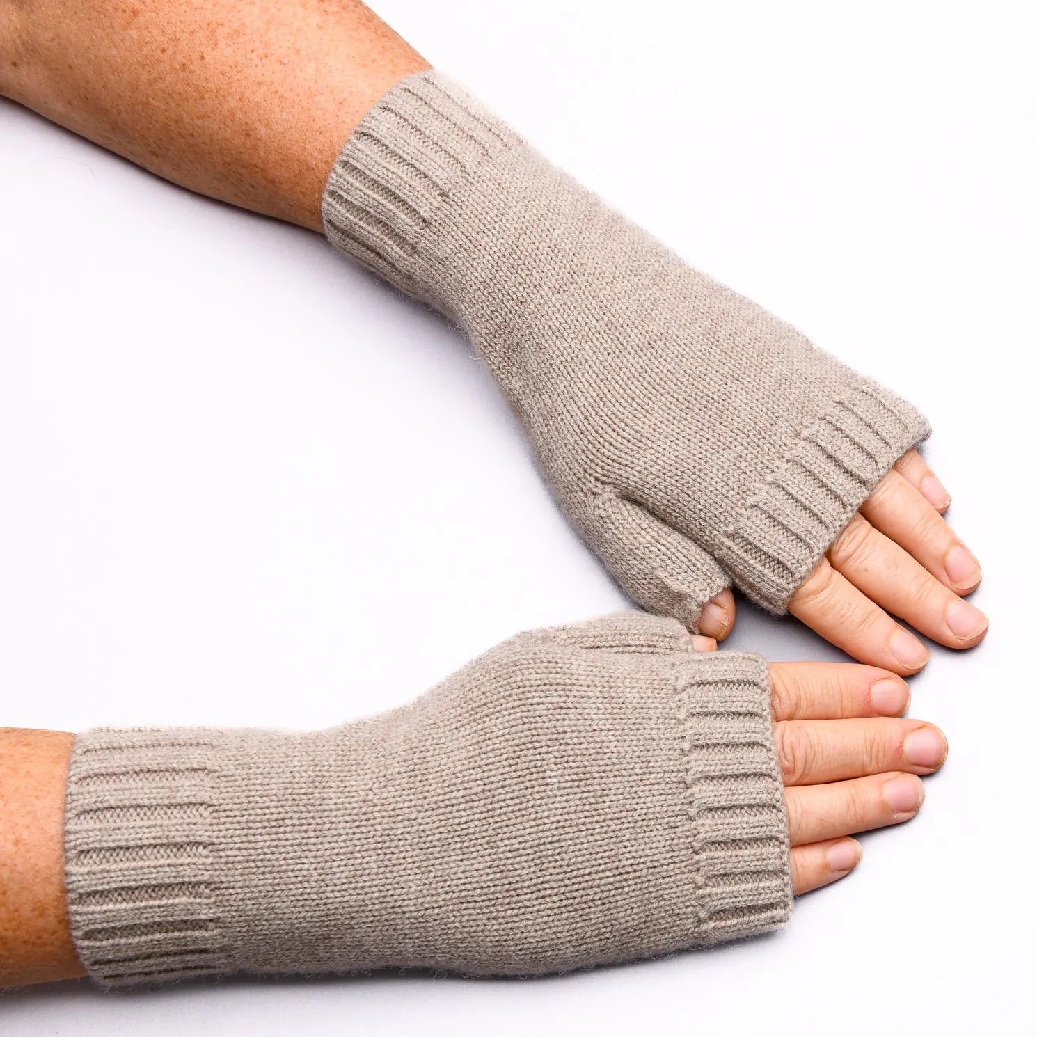 Hands UP!  Rib and Jersey Sustainable Pure Merino Wool Fingerless Glove, Dove Grey