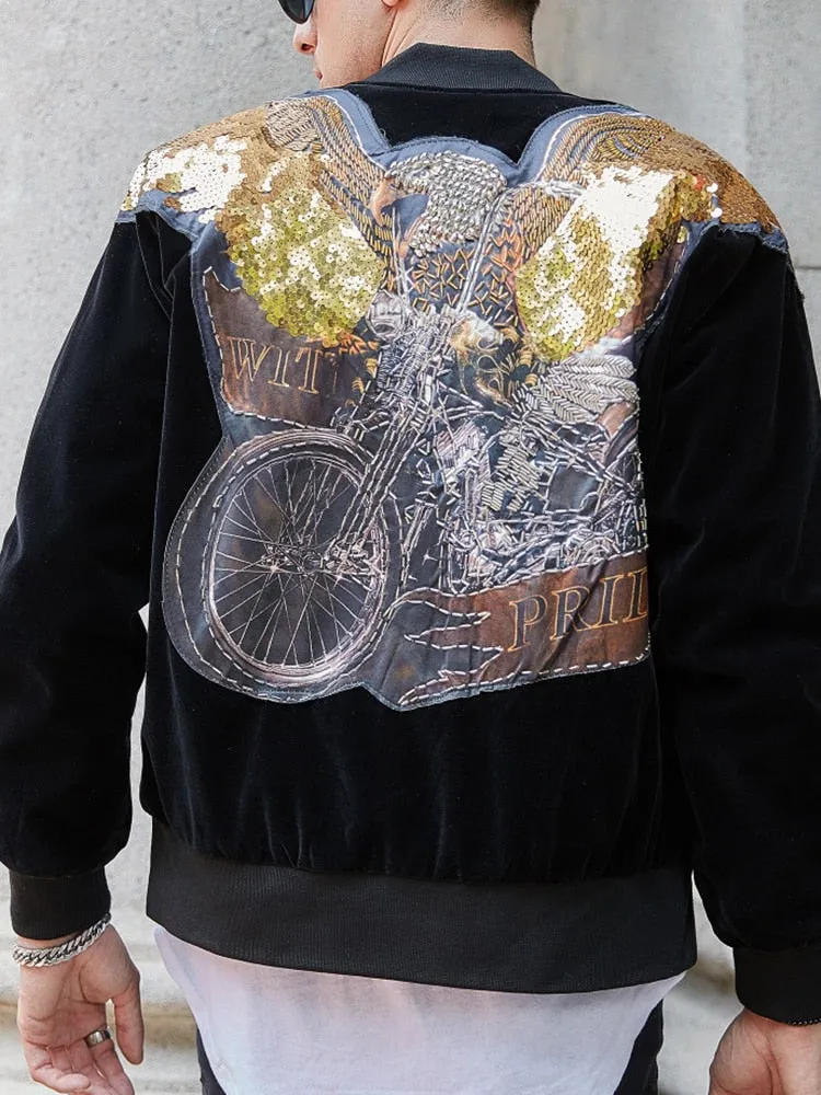 Hawk and Sequined Decorated Street Jacket