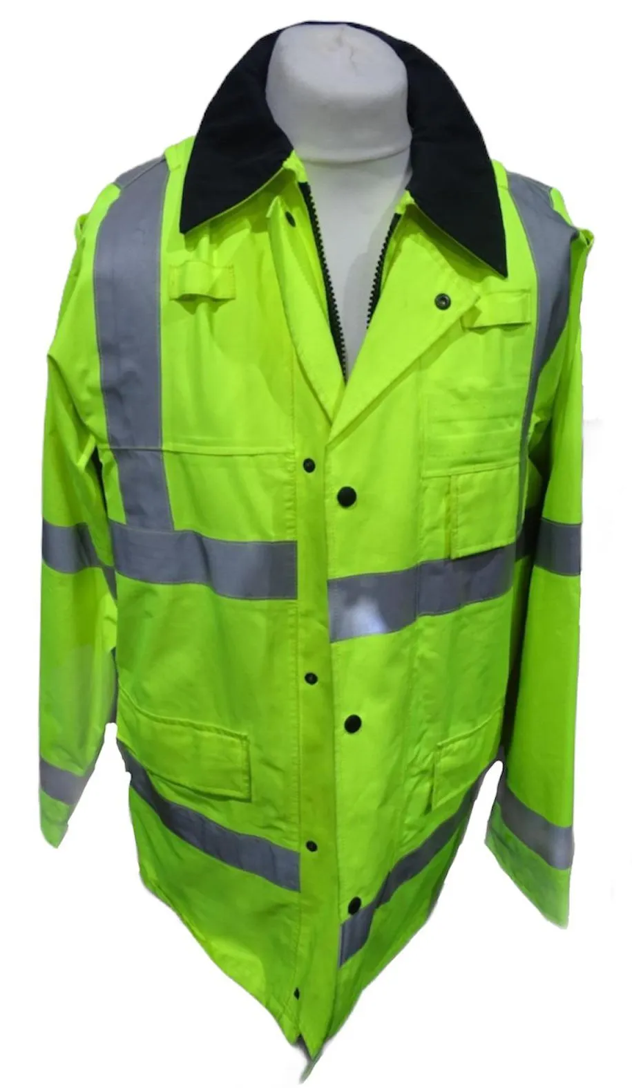 Hi Vis Waterproof Rain Traffic Coat Silver Tape Security Events HVPC09B