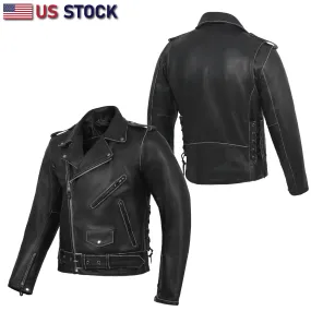 HL10205BLACK Old School Police Style Motorcycle Leather Jacket