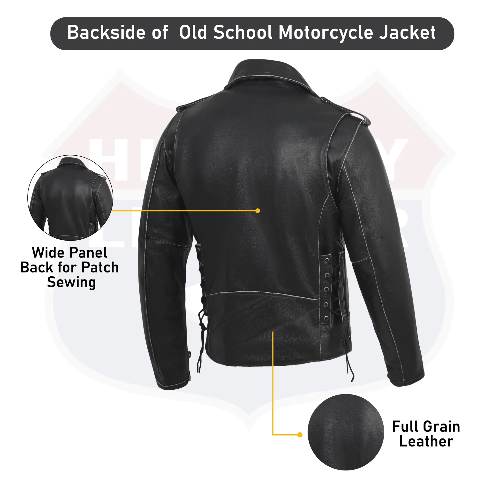 HL10205BLACK Old School Police Style Motorcycle Leather Jacket