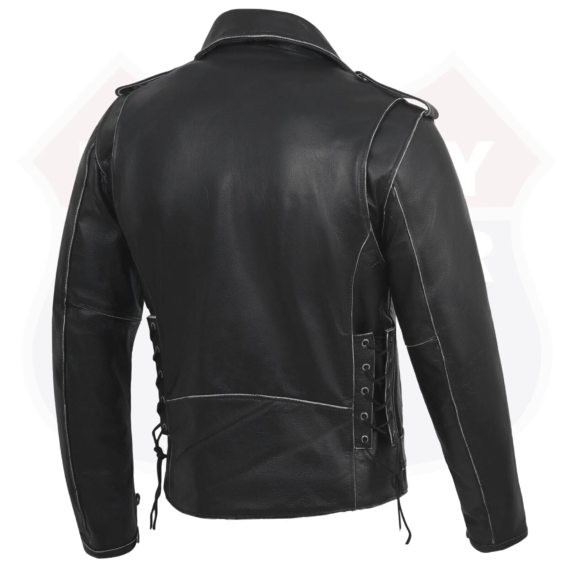 HL10205BLACK Old School Police Style Motorcycle Leather Jacket