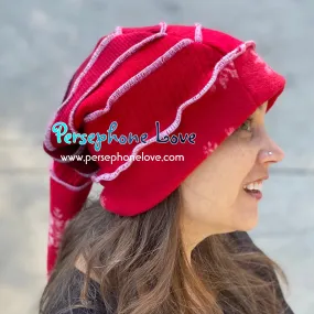 Katwise inspired red snowflake 100% felted cashmere/fleece recycled sweater elf hat-1464