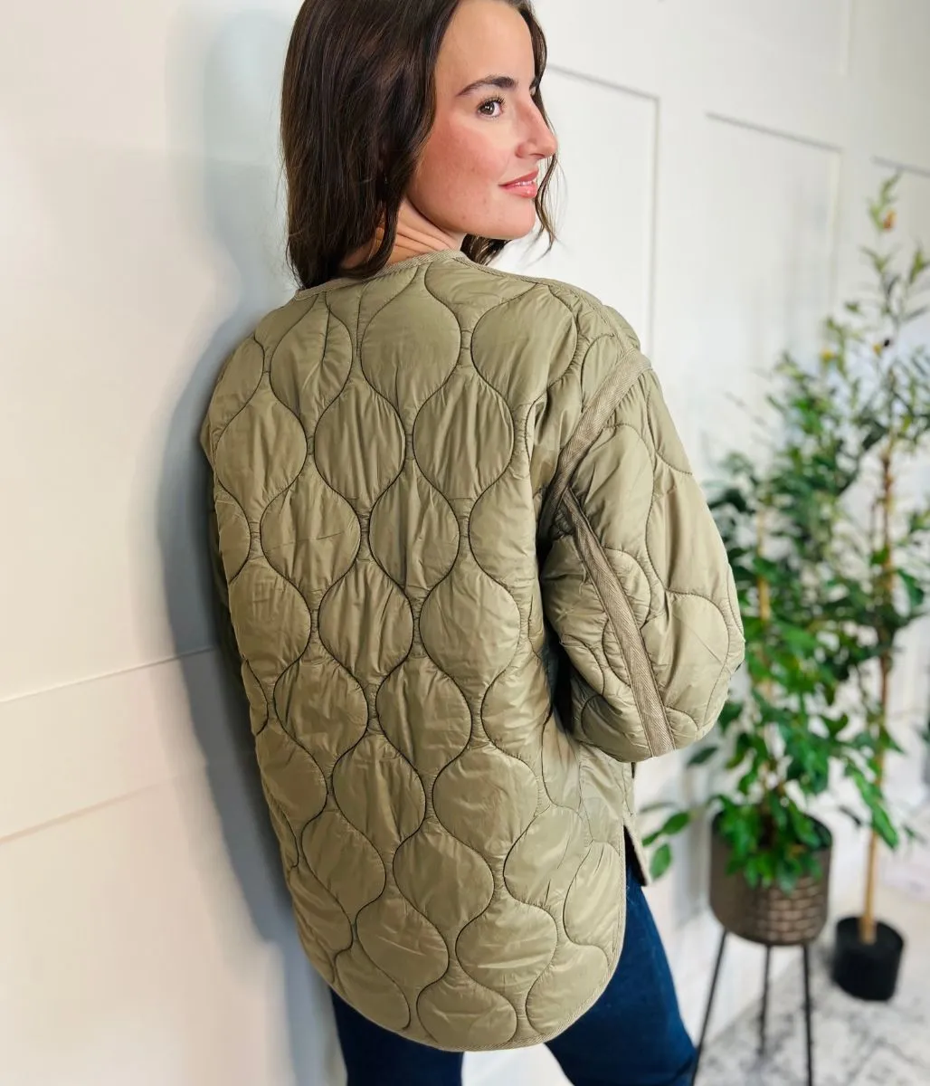 Khaki Shower Resistant Quilted Coat