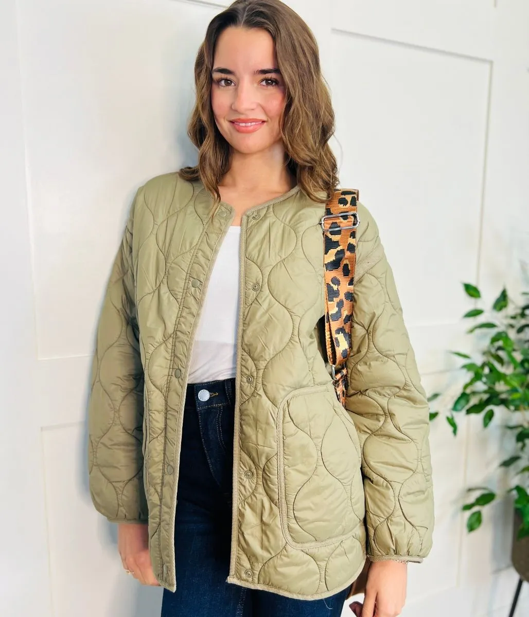 Khaki Shower Resistant Quilted Coat