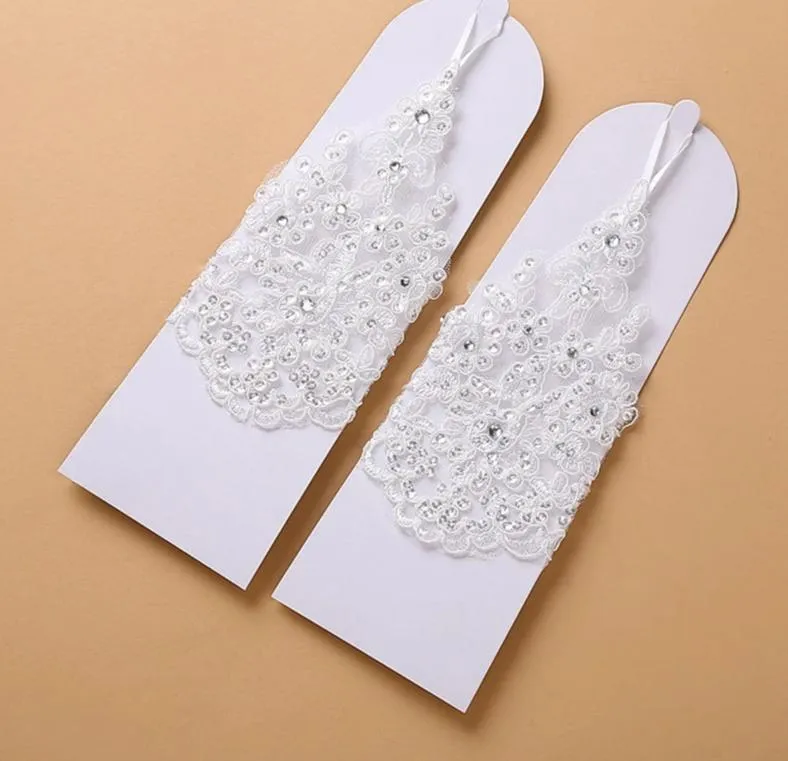 Lace Sequined Fingerless Bridal Gloves