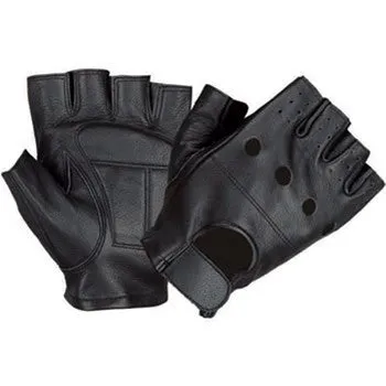 Lambskin Leather Fingerless Motorcycle Gloves with Vented Back